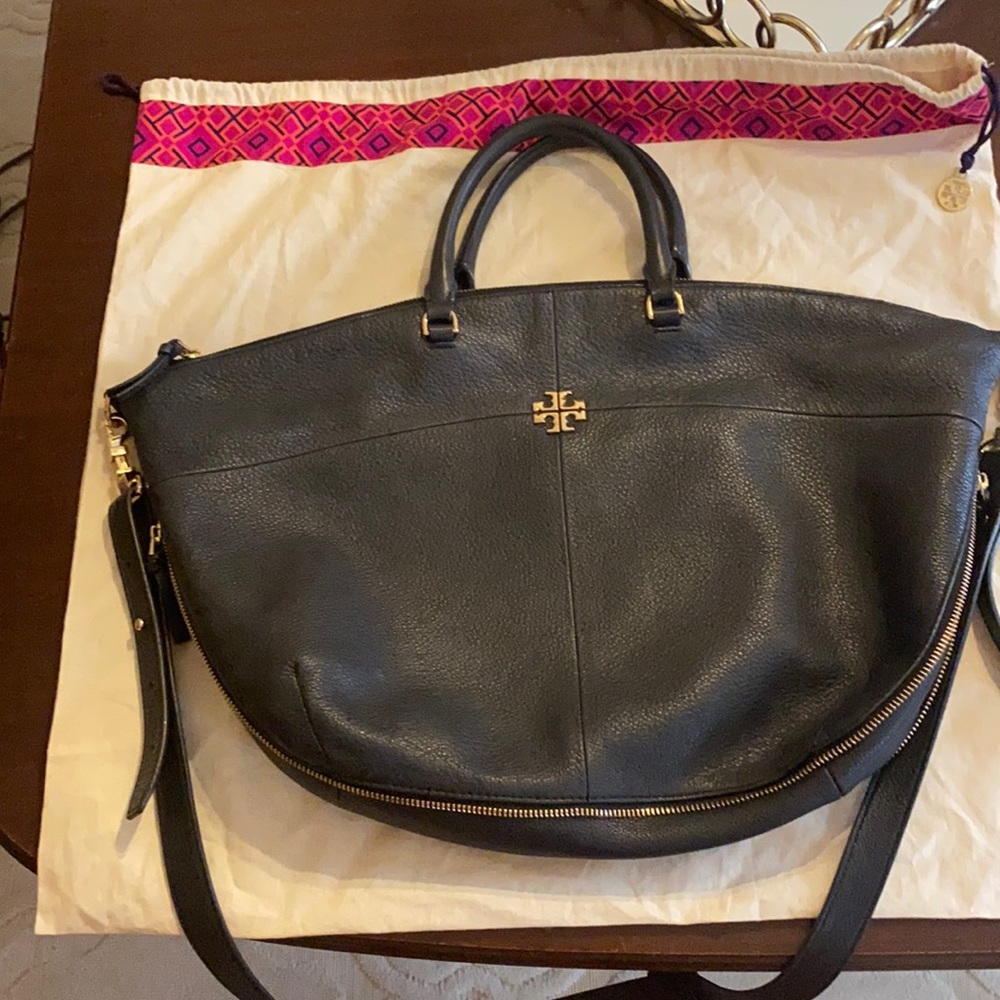 Tory Burch pebbled leather satchel.